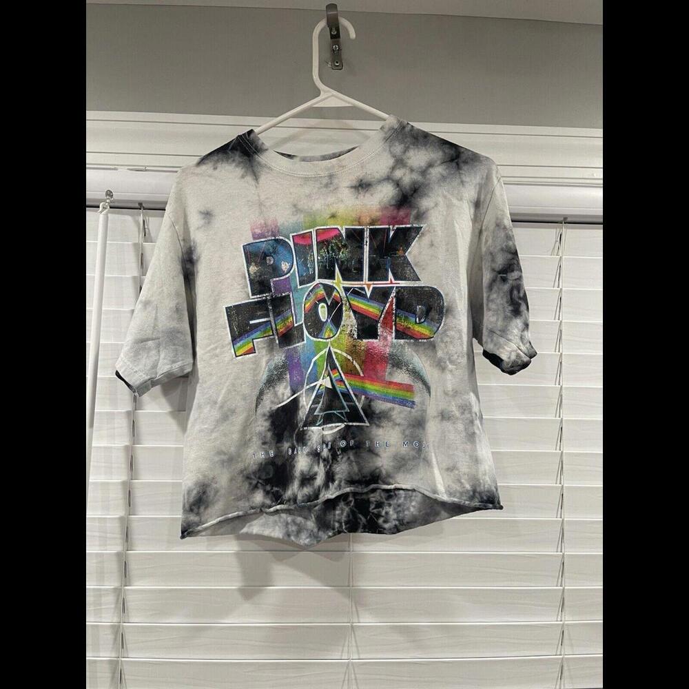 Pink Floyd Dark Side of the Moon Tie Dye T Shirt Medium Gray Acid Wash Band Tee